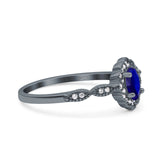 Halo Art Deco Oval Wedding Engagement Ring Simulated Cubic Zirconia 925 Sterling Silver