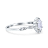 Halo Art Deco Oval Wedding Engagement Ring Simulated Cubic Zirconia 925 Sterling Silver