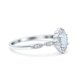 Halo Art Deco Oval Wedding Engagement Ring Simulated Cubic Zirconia 925 Sterling Silver