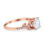 Leaf Style Wedding Ring Round Simulated Cubic Zirconia 925 Sterling Silver