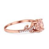 Leaf Style Wedding Ring Round Simulated Cubic Zirconia 925 Sterling Silver