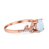 Leaf Style Wedding Ring Round Simulated Cubic Zirconia 925 Sterling Silver