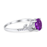 Leaf Style Wedding Ring Round Simulated Cubic Zirconia 925 Sterling Silver