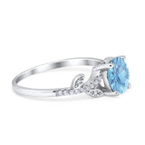 Leaf Style Wedding Ring Round Simulated Cubic Zirconia 925 Sterling Silver