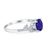 Leaf Style Wedding Ring Round Simulated Cubic Zirconia 925 Sterling Silver