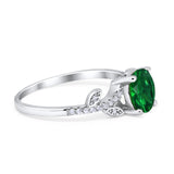Leaf Style Wedding Ring Round Simulated Cubic Zirconia 925 Sterling Silver
