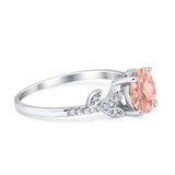 Leaf Style Wedding Ring Round Simulated Cubic Zirconia 925 Sterling Silver