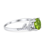 Leaf Style Wedding Ring Round Simulated Cubic Zirconia 925 Sterling Silver