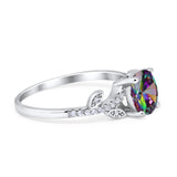 Leaf Style Wedding Ring Round Simulated Cubic Zirconia 925 Sterling Silver