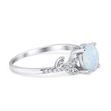 Leaf Style Wedding Ring Round Simulated Cubic Zirconia 925 Sterling Silver