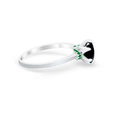 Simulated Emerald Accent Cubic Zirconia 925 Sterling Silver Wedding Ring