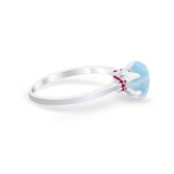 Simulated Ruby Accent Cubic Zirconia Wedding Bridal Ring 925 Sterling Silver