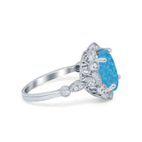Large Oval Art Deco Wedding Ring Simulated Cubic Zirconia 925 Sterling Silver
