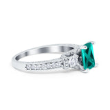 Three Stone Engagement Ring Radiant Simulated Cubic Zirconia 925 Sterling Silver