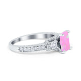 Three Stone Engagement Ring Radiant Simulated Cubic Zirconia 925 Sterling Silver