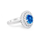 Halo Cocktail Wedding Engagement Ring Round Cubic Zirconia 925 Sterling Silver