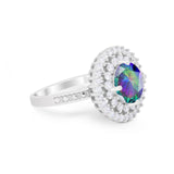 Halo Cocktail Wedding Engagement Ring Round Cubic Zirconia 925 Sterling Silver