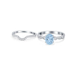 Two Piece Wedding Ring Band Round Simulated Cubic Zirconia 925 Sterling Silver