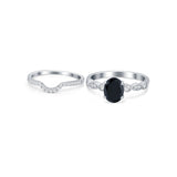 Two Piece Wedding Ring Band Round Simulated Cubic Zirconia 925 Sterling Silver
