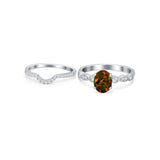 Two Piece Wedding Ring Band Round Simulated Cubic Zirconia 925 Sterling Silver