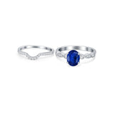 Two Piece Wedding Ring Band Round Simulated Cubic Zirconia 925 Sterling Silver