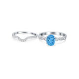 Two Piece Wedding Ring Band Round Simulated Cubic Zirconia 925 Sterling Silver
