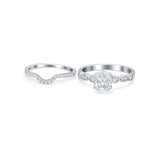 Two Piece Wedding Ring Band Round Simulated Cubic Zirconia 925 Sterling Silver