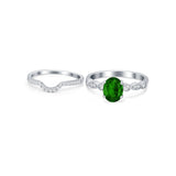 Two Piece Wedding Ring Band Round Simulated Cubic Zirconia 925 Sterling Silver