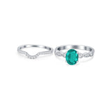 Two Piece Wedding Ring Band Round Simulated Cubic Zirconia 925 Sterling Silver