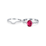 Two Piece Wedding Ring Band Round Simulated Cubic Zirconia 925 Sterling Silver