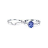 Two Piece Wedding Ring Band Round Simulated Cubic Zirconia 925 Sterling Silver