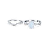 Two Piece Wedding Ring Band Round Simulated Cubic Zirconia 925 Sterling Silver