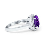 Halo Engagement Ring Large Round Simulated Cubic Zirconia 925 Sterling Silver
