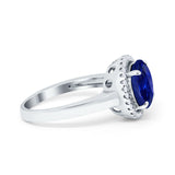 Halo Engagement Ring Large Round Simulated Cubic Zirconia 925 Sterling Silver