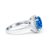 Halo Engagement Ring Large Round Simulated Cubic Zirconia 925 Sterling Silver