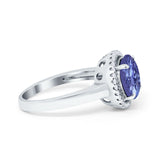 Halo Engagement Ring Large Round Simulated Cubic Zirconia 925 Sterling Silver