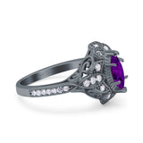 Marquise Art Deco Wedding Engagement Bridal Ring Accent Vintage Round Simulated Cubic Zirconia 925 Sterling Silver