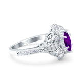 Marquise Art Deco Wedding Engagement Bridal Ring Accent Vintage Round Simulated Cubic Zirconia 925 Sterling Silver