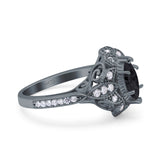 Marquise Art Deco Wedding Engagement Bridal Ring Accent Vintage Round Simulated Cubic Zirconia 925 Sterling Silver