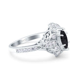 Marquise Art Deco Wedding Engagement Bridal Ring Accent Vintage Round Simulated Cubic Zirconia 925 Sterling Silver