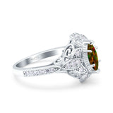 Marquise Art Deco Wedding Engagement Bridal Ring Accent Vintage Round Simulated Cubic Zirconia 925 Sterling Silver