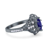 Marquise Art Deco Wedding Engagement Bridal Ring Accent Vintage Round Simulated Cubic Zirconia 925 Sterling Silver