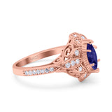 Marquise Art Deco Wedding Engagement Bridal Ring Accent Vintage Round Simulated Cubic Zirconia 925 Sterling Silver