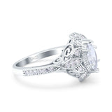 Marquise Art Deco Wedding Engagement Bridal Ring Accent Vintage Round Simulated Cubic Zirconia 925 Sterling Silver