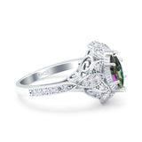 Marquise Art Deco Wedding Engagement Bridal Ring Accent Vintage Round Simulated Cubic Zirconia 925 Sterling Silver