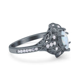 Marquise Art Deco Wedding Engagement Bridal Ring Accent Vintage Round Simulated Cubic Zirconia 925 Sterling Silver