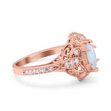 Marquise Art Deco Wedding Engagement Bridal Ring Accent Vintage Round Simulated Cubic Zirconia 925 Sterling Silver