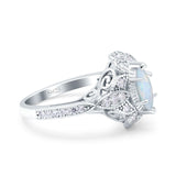 Marquise Art Deco Wedding Engagement Bridal Ring Accent Vintage Round Simulated Cubic Zirconia 925 Sterling Silver