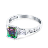 Princess Cut Art Deco Wedding Engagement Bridal Ring Round Simulated Cubic Zirconia 925 Sterling Silver