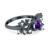 Vintage Style Wedding Bridal Ring Round Simulated Cubic Zirconia 925 Sterling Silver